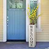 Glitzhome 30"H Wooden Welcome Porch Sign Rustic Double Sided Box-shaped "WELCOME, HOME" Porch Sign for Front Porch Dcor, Washed White