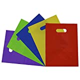 Plastic Bags with Handles - 9x12 Inch 100 Pack 1.25 Mil Merchandise Bags for Small Business, Multi Color Retail Shopping Totes in Bulk for Boutiques, Stores, Kids Birthdays , Party Favor Bags, Goodies, Thank You