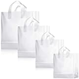 100 Pieces 4 Different Sizes Frosted Plastic Bags with Handles, Bags, Present Bags, Take out Bags with Cardboard Bottom (Clear)
