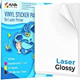 Printable Vinyl Sticker Paper for Laser Printer - Glossy White - 15 Self-Adhesive Sheets - Waterproof Decal Paper - Standard Letter Size 8.5"x11"