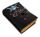 Vintage Journal Witch Decor Book of Shadows - 3 Moon Goddess Witchcraft Supplies Stuff - Harry Potter Gifts Gothic Merchandise Vampire Diaries - Spell Leather Journal Writing Notebook - Antique Deckle Edge Paper Blank Sketchbook - Witchy Bound Drawing Old Books ( 7 x 5 ) Inches