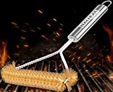 DALLEAN Grill Brush Brass Grill Brush for Outdoor Grill Brass Wire Grill Brush for Safely Cleaning Porcelain and Ceramic Grates Grill Cleaning Brush 12 Inch Stainless Steel Handle 3 Sided Grill Brush
