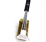 Heavy Duty BBQ Grill Brass Cleaning Brush with Built in Scraper - Large Triple - Headed Great for All Smoker Grill Grates Especially Gentle Delicate for Ceramic Griddles for Porcelain Grill Grate Gri