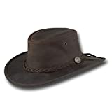 Barmah Hats Foldaway Bronco Leather Hat 1060BL / 1060BR / 1060RU (Large, Brown)