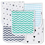 KiddyStar Baby Burp Cloths for Boys 5 Pack, Organic Cotton, Large 21"x10", Triple Layer, Thick, Soft and Absorbent Towels, Burping Rags for Newborns