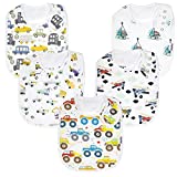 Premium, Organic Cotton Toddler Bibs, Unisex 5-Pack Extra Large Baby Bibs for Boys and Girls by KiddyStar, Baby Shower Item for Feeding, Drooling, Teething, Adjustable 5 Positions