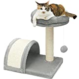 Yashong 4-in-1 Cat Scratching Post, Sisal Rope Cat Claw Scratcher & Arched Scratcher, Thickened Bottom Plate with Padded Lying Bed and Toy, Scratch Cat Tree for Kitten & Large Kitty Cats (Light Grey)