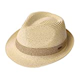 Fancet XL Large Mens Straw Panama Fedora Hat Summer Beach Casual 24" inch Head Derby Women Beige