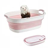 Foldable Ferret Bathtub with Drainage Hole - Plastic Collapsible Small Animal Swimming Pool Multifunctional Portable Folding Washing Tub for Ferret Guinea Pig Bearded Dragon Kitten Puppy (Pink)