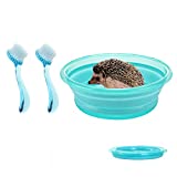 KnocKconK Foldable Hedgehog Bathtub, with 2-Piece Set Bathing Brush, Plastic Small Animal Swimming Pool, Bath Sand Room Sauna, for Hedgehog Hamster, Guinea Pig, Blue, Pink