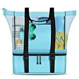 Mesh Beach Tote Bag with Detachable Beach Cooler - MAX Capacity 34L 150lbs Ultra Durable for Women Blue