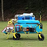 OBB Collapsible Beach Wagon Cart, Outdoor Heavy Duty Folding Cart with Large Wheels & Adjustable Handle for Garden, Beach, Camping and Picnic(Teal Yellow Pattern)