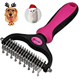 YILUSH Pet Grooming Brush-Professional Dog & Cat Deshedding Dematting Tool Double-Sided Undercoat Rake,Pet Hair Remover for Reducing Tangles and Knots(Red)