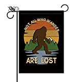 Funny Camper Garden Flags Not All Who Wander Are Lost Vertical Double Sided Bigfoot Sasquatch Flag Camping Trailer RV Outdoor Yard Decor 12.5 x 18 Inch