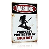 Yniaun Decor Funny Sasquatch Gift Metal Sign Warning Property Protected by Bigfoot Gifts Tin Signs Vintage Garage Garden Forest Back Yard Decor for Wall/Porch 12 x 8 Inches Outdoor & Indoor