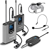 Wireless Headset Lavalier Microphone System -Alvoxcon Dual Wireless Lapel Mic for iPhone, DSLR Camera, PA Speaker, YouTube, Podcast, Video Recording, Conference, Vlogging, Church, Interview, Teaching