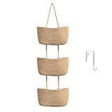 Over the Door Hanging Basket, Woven Cotton Baby Nursery Storage, 3-Tier Wall-Mounted Storage Basket Decorative Basket - Jute