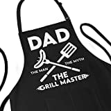Funny Apron for Men - Dad The Man The Myth The Grill Master - Adjustable Large 1 Size Fits All - Poly/Cotton Apron with 2 Pockets - BBQ Gift Apron for Father, Husband, Chef