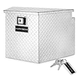 ARKSEN 29 Inch Aluminum Diamond Plate Tongue Box Tool Chest, Waterproof Under Truck Storage for Pick Up Truck Bed, RV Trailer, ATV with Lock and Keys - Silver