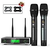 Fifine Wireless Microphone System, Two Handheld Dynamic Cordless Mic and Dual Channel Receiver, 50 Selectable UHF Frequency for Karaoke Singing Party,Church,DJ,Wedding,School Presentation.(K040)