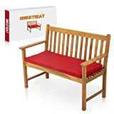 SWEETSEAT Wooden Outdoor Benches for Front Porch, Garden or Yard | Farmhouse Acacia Wood Patio Park Bench Loveseat and Beautiful Red Cushion | Ideal Dcor and Furniture for Home