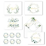 100 Eucalyptus Gold Foil Thank You Cards Bulk -- Blank Note Cards with Greenery Envelopes  Include Stickers, Perfect for Wedding,Baby Shower, Bridal Shower and All Occasions