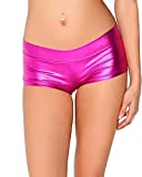 iHeartRaves Metallic Booty Shorts for Women - Shiny Dance Rave Bottoms (Fuchsia, Large)