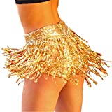 Yollmart Women's Sequins Tassel Skirts Shorts Booty Dance Festival Bottoms-Gold-S