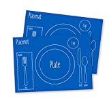 AllSpice Kids Table Setting Placemats 2-Pack Montessori Style, Silicone (Blue)