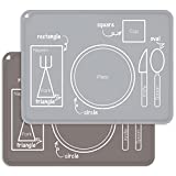 Placemats for Toddlers, Silicone Kids Baby Montessori Tablemats Anti-Skid Reusable Table Setting Mats, Portable Food Mat (2Pack,Darkgrey&LightGrey)
