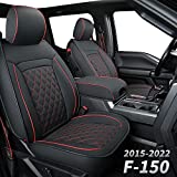 LUCKYMAN CLUB S07-Q2 Waterproof Faux Leather Seat Covers, Fit for 2015-2022 F150 Crew Cab, and 2017-2022 F250 F350 Crew Cab with Center Console Cover(Full Set, Black&Red)