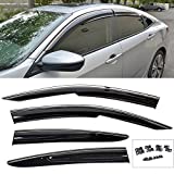 VXMOTOR for 2016-2021 Honda Civic Sedan - Clip On - Side Window Visors w/ Chrome Trim Injection