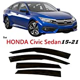 olltoz Tape-On Dark Tinted Side Window Visor Deflectors Vent Rain Guards Compatible with Honda Civic 4 Door Sedan 2016 - 2021 EX EX-L LX Sport Touring 2017 2018 2019 2020