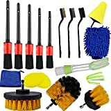 GIB cleaningtool Auto Car Detailing Kit Interior Exterior - 5 Detail Brush, 3 Wire Brush, 3 Drill Brush, 2 Car Wash Sponge,1 Cone Sponge,1 Microfiber Mitt, 1 Automotive Air Vent Brush and Cloth