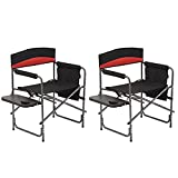 JOVNO Beach Chairs Portable Chair Camp Chair Oversize Padded Seat with Side Table & Pockets Heavy Duty Lawn Chairs Folding Camping Chair for Outdoor, Camping, Picnic, Supports to 300 lbs (2PCS)