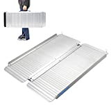 Ruedamann 3'L28.7" W Aluminum Folding Threshold Ramp,Holds up to 600 lbs,Wheelchair Ramps,for Wheelchairs,Steps,Stairs,Curbs,Doorways,Non-Skid Surface Portable Wheelchair Ramp