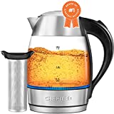 Chefman Electric Glass Kettle, Fast Boiling W/ LED Lights, Auto Shutoff & Boil Dry Protection, Cordless Pouring, BPA Free, Removable Tea Infuser, 1.8 Liters, Stainless Steel