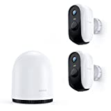 WUUK 2 Cameras for Home Security Outdoor Wireless WiFi, 2K Battery Powered Outdoor Wireless Security Camera with Base Station, No Monthly Fee, IP67, Free 32GB Local Storage, Google & Alexa Compatible