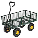 VIVOHOME Heavy Duty 880 Lbs Capacity Mesh Steel Garden Cart Folding Utility Wagon with Removable Sides and 4.10/3.50-4 inch Wheels (Green)