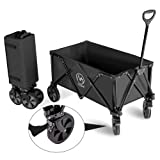 NALONE Folding Wagon Cart with Brakes, Portable Large Capacity Wagon, Heavy Duty Utility Outdoor Camping Shopping Pull Cart for Sand Beach Garden with Universal Wheels & Adjustable Handle (Black)