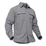 TACVASEN Men's Breathable Quick Dry UV Protection Solid Convertible Long Sleeve Shirt Light Grey, L