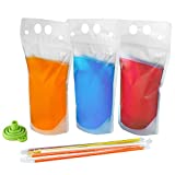 100PCS Drink Pouches for Adult with Straw Smoothie Bags Juice Pouches with 100 Drink Straws, Heavy Duty Hand-Held Translucent Reclosable Ice Drink Pouches Bag by C CRYSTAL LEMON