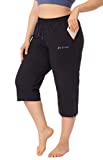 ZERDOCEAN Women's Plus Size Active Yoga Lounge Indoor Jersey Capri Walking Crop Pants Pockets Drawstring Black 2X