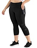 Uoohal Women's Plus Size Active Leggings High Waist Yoga Pants with Pocket Tummy Control Running Workout Athletic Legging Black 2XL