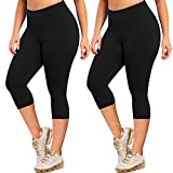 MOREFEEL Plus Size Leggings for Women-Stretchy X-Large-4X Tummy Control High Waist Spandex Workout Black Yoga Pants (Black,Black-Capri Pants, 4X-Large)