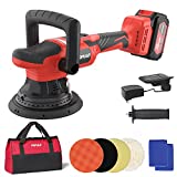 POPULO Brushless Buffer Polisher, 6-inch Cordless Polisher DA Random Orbital Car Waxer with Variable with Digital Display, 7 Speed Changes 2000-4800 RPM, 4.0Ah Lithium Battery 4 Foam Pads
