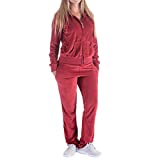 Womens Velour Sweatsuit Solid TracksuitSet Hoodie and Pants Casual Zip Up Outfits Set Jogging Suit Small Brick Red