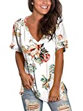 Women's Tops Short Sleeve White T Shirts Soft Summer Floral Print Tunic Loose L