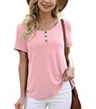 Feiersi Women's Summer Floral Tunic Tops Casual Blouse Short Sleeve Buttons Up T-Shirts(Pink,Medium)