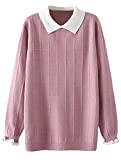 Minibee Women's Pan Collar Knitted Sweater Casual Pullover Sweatshirt Style1 Pink M